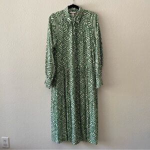 H&M women’s tropical print long sleeve button maxi shirt dress, size medium.